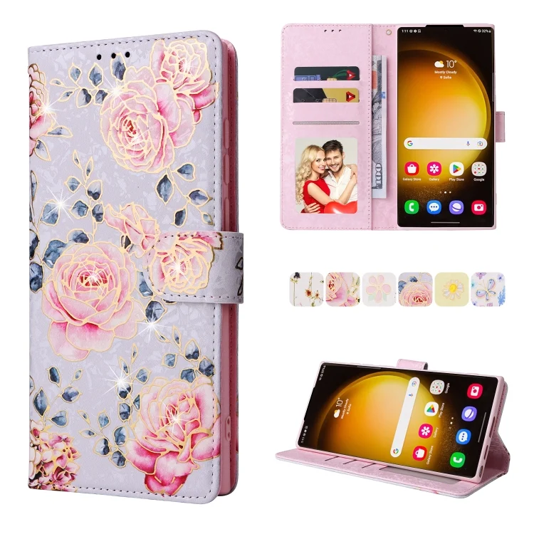 Bronzing Painting RFID Leather Case, For Samsung Galaxy S24 Ultra 5G, For Samsung Galaxy S24+ 5G, For Samsung Galaxy S24 5G