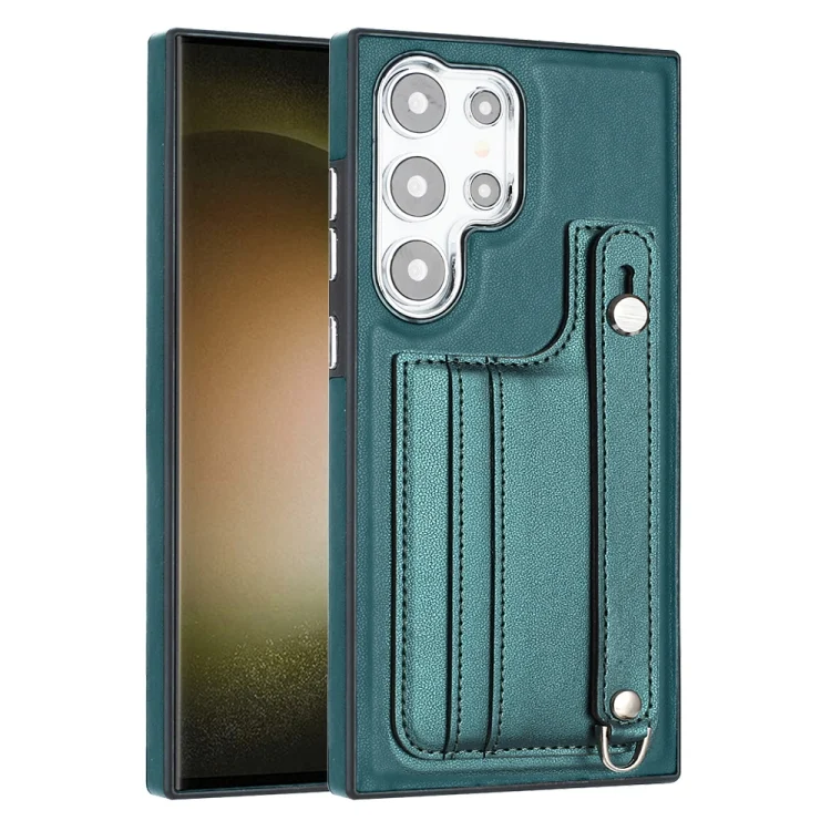 Shockproof Leather Phone Case with Wrist Strap, For Samsung Galaxy S24 Ultra 5G, For Samsung Galaxy S24+ 5G, For Samsung Galaxy S24 5G