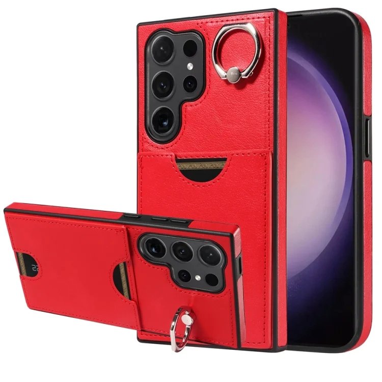 Calf Texture Card Slot Ring Holder Phone Case, For Samsung Galaxy S24 Ultra 5G, For Samsung Galaxy S24+ 5G, For Samsung Galaxy S24 5G, For Samsung Galaxy A15, For Samsung Galaxy A05