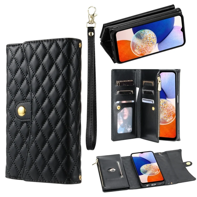 Zipper Multi-Card Wallet Rhombic Leather Phone Case, For Samsung Galaxy A55, For Samsung Galaxy S24 Ultra 5G, For Samsung Galaxy S24+ 5G, For Samsung Galaxy S24 5G