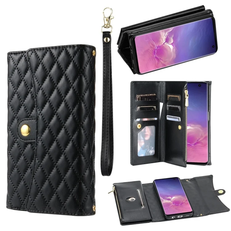 Zipper Multi-Card Wallet Rhombic Leather Phone Case, For Samsung Galaxy S10+, For Samsung Galaxy S10, For Samsung Galaxy S9+, For Samsung Galaxy S9