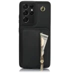 YM006 Skin Feel Zipper Card Bag Phone Case with Dual Lanyard, For Samsung Galaxy S21 Ultra 5G