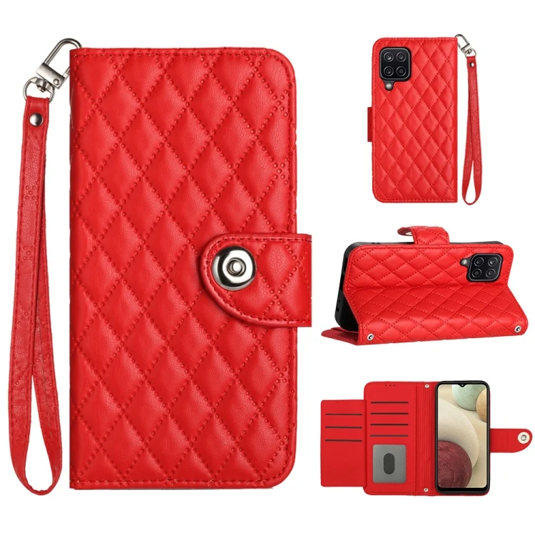 Rhombic Texture Flip Leather Phone Case with Lanyard, For Samsung Galaxy A12 / M12