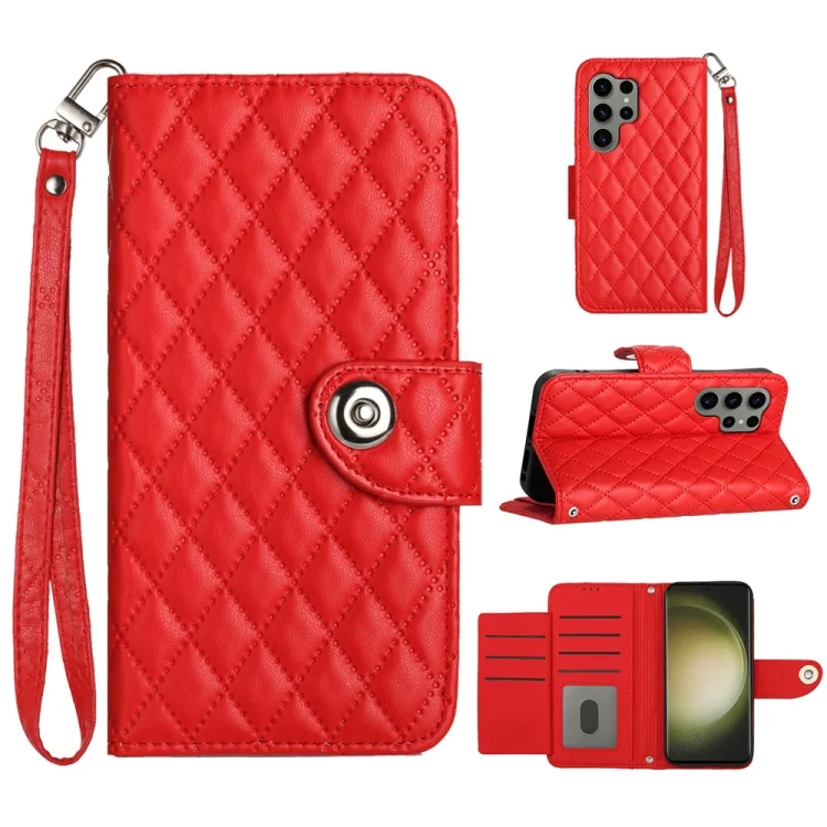 Rhombic Texture Flip Leather Phone Case with Lanyard, For Samsung Galaxy S23 Ultra 5G, For Samsung Galaxy S23+ 5G, For Samsung Galaxy S23 5G