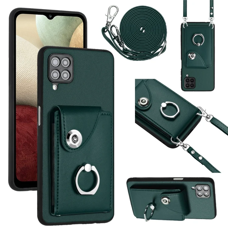 Organ Card Bag Ring Holder Phone Case with Long Lanyard, For Samsung Galaxy A12