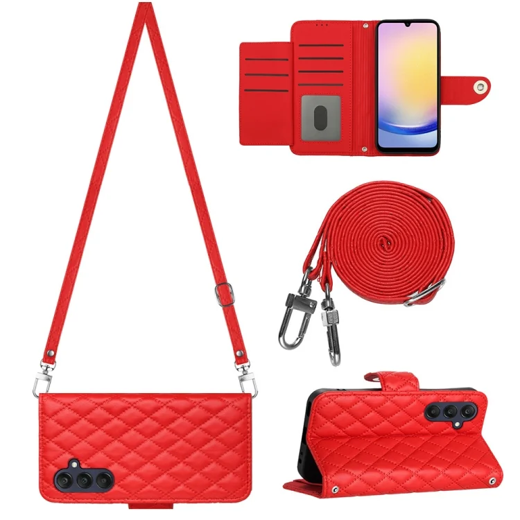 Rhombic Texture Flip Leather Phone Case with Long Lanyard, For Samsung Galaxy A15 5G, For Samsung Galaxy A55, For Samsung Galaxy A35