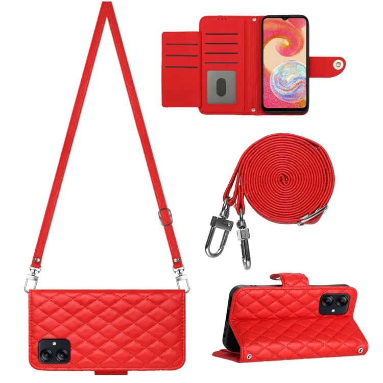 Rhombic Texture Flip Leather Phone Case with Long Lanyard, For Samsung Galaxy A05, For Samsung Galaxy A05s, For Samsung Galaxy A25 5G
