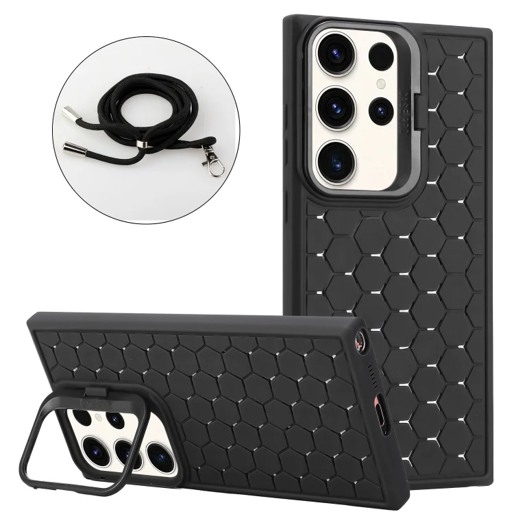 Honeycomb Radiating Lens Holder Magsafe Phone Case with Lanyard, For Samsung Galaxy S24 Ultra 5G, For Samsung Galaxy S24+ 5G, For Samsung Galaxy S24 5G