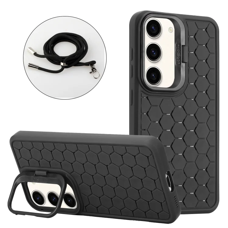 Honeycomb Radiating Lens Holder Magsafe Phone Case with Lanyard, For Samsung Galaxy S23 5G