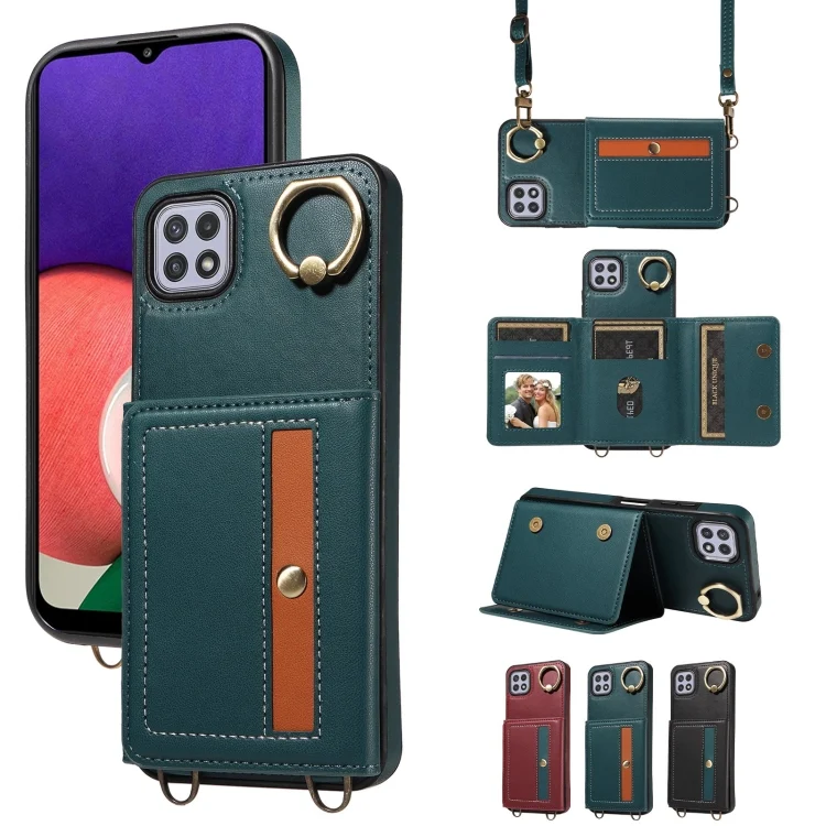 Crossbodys Wallet Bag Ring Holder Leather Phone Case, For Samsung Galaxy A22 5G