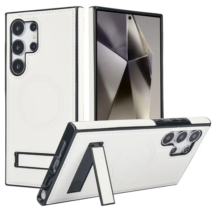 Retro Leather Invisible Stand MagSafe Phone Case, For Samsung Galaxy S24 Ultra 5G, For Samsung Galaxy S24+ 5G