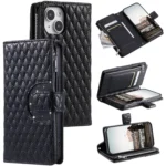 Glitter Lattice Zipper Wallet Leather Phone Case, For iPhone 15 Plus, For iPhone 15, For iPhone 14 Plus, For iPhone 14, For iPhone 14 Pro