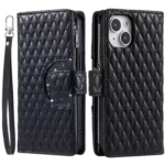 Glitter Lattice Zipper Wallet Leather Phone Case, For iPhone 15 Plus, For iPhone 15, For iPhone 14 Plus, For iPhone 14, For iPhone 14 Pro - Image 3