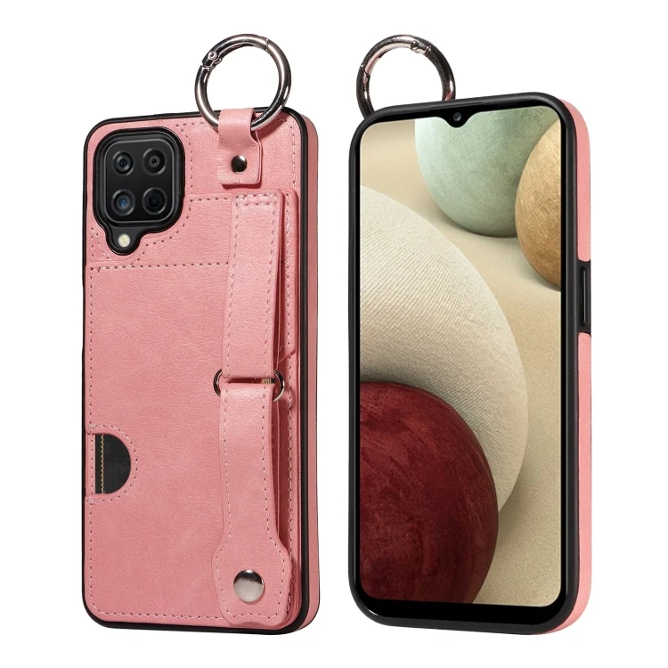 Calf Texture Wrist Card Slot Ring Phone Case, For Samsung Galaxy A12 4G