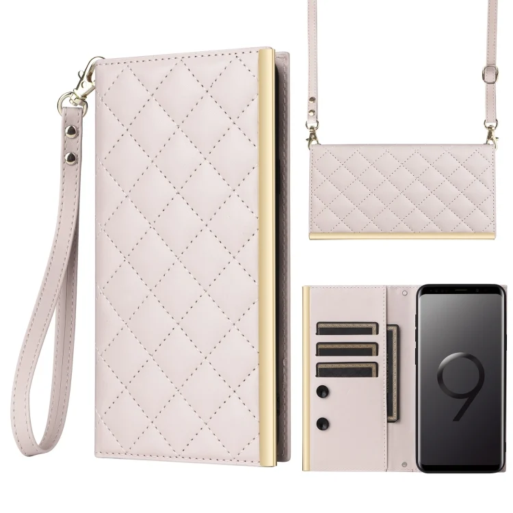 Crossbody Rhombic Sucker Leather Phone Case, For Samsung Galaxy S9
