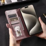 Simple 6-Card Wallet Leather Phone Case, For iPhone 15 Pro, For iPhone 15 Plus - Image 3