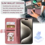 Simple 6-Card Wallet Leather Phone Case, For iPhone 16 Pro, For iPhone 15 Pro Max - Image 6