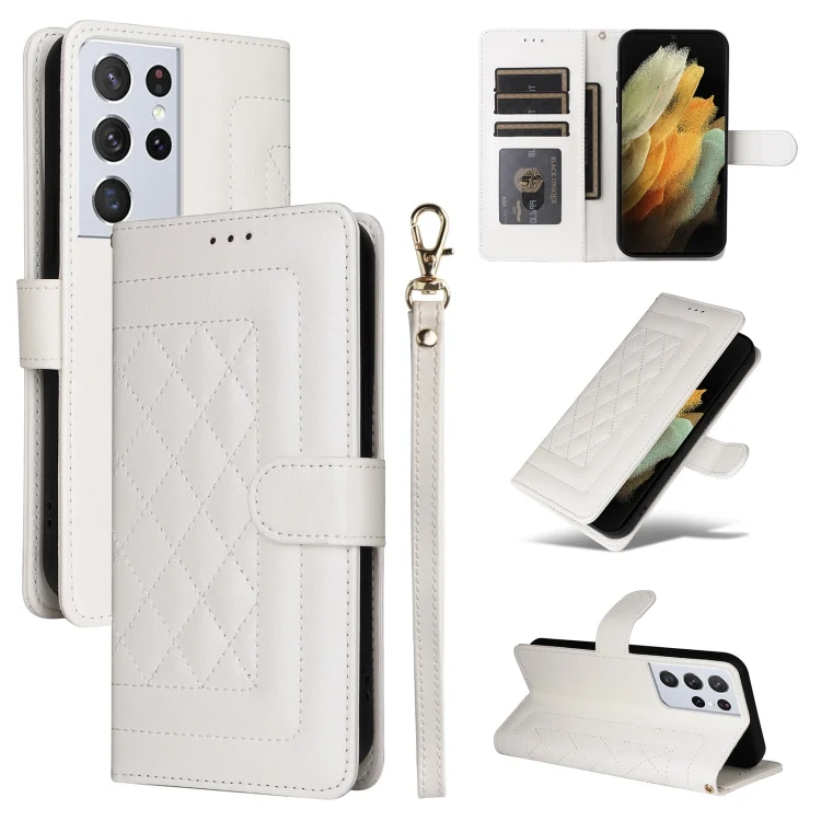 Diamond Lattice Leather Flip Phone Case, For Samsung Galaxy S21 Ultra 5G, For Samsung Galaxy Note20 Ultra