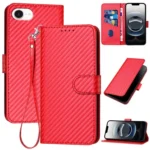 YX0070 Carbon Fiber Buckle Leather Phone Case with Lanyard, iPhone 16e, For iPhone 16 Pro Max