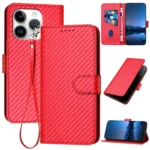 YX0070 Carbon Fiber Buckle Leather Phone Case with Lanyard, For iPhone 16 Pro, For iPhone 16 Plus