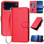 YX0070 Carbon Fiber Buckle Leather Phone Case with Lanyard, For iPhone 17 Pro Max, For iPhone 17 Pro