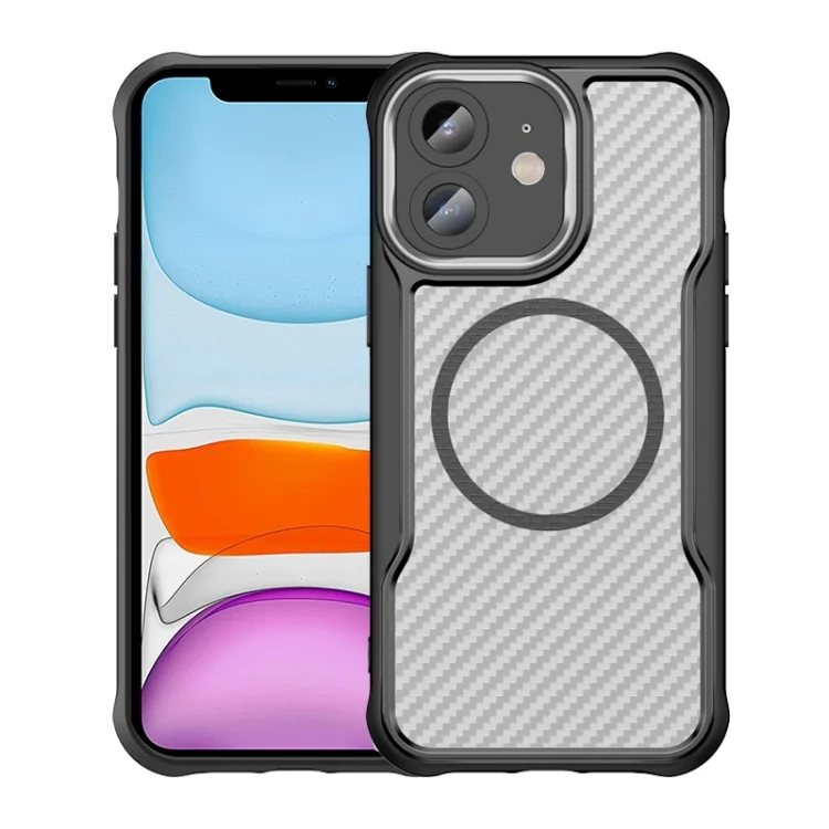 EDA006491713A.webp Carbon Fiber Texture MagSafe Translucent Phone Case, For iPhone 11, For iPhone 11 Pro - Image 1