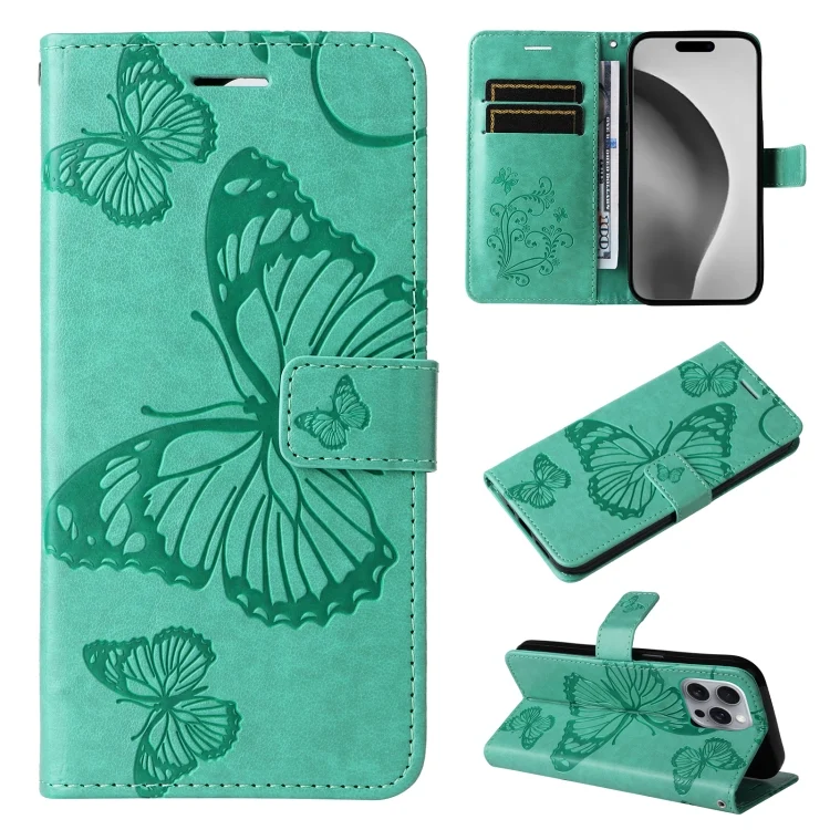 3D Butterfly Embossed Pattern Flip Leather Phone Case, For iPhone 16 Pro Max, For iPhone 16 Pro