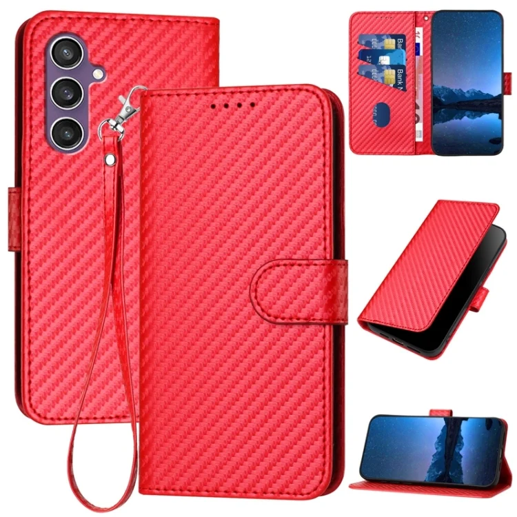 YX0070 Carbon Fiber Buckle Leather Phone Case with Lanyard, For Samsung Galaxy S23 FE 5G, For Samsung Galaxy M54