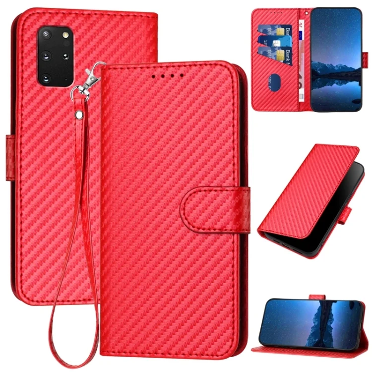 YX0070 Carbon Fiber Buckle Leather Phone Case with Lanyard, For Samsung Galaxy S20+, For Samsung Galaxy A21 EU