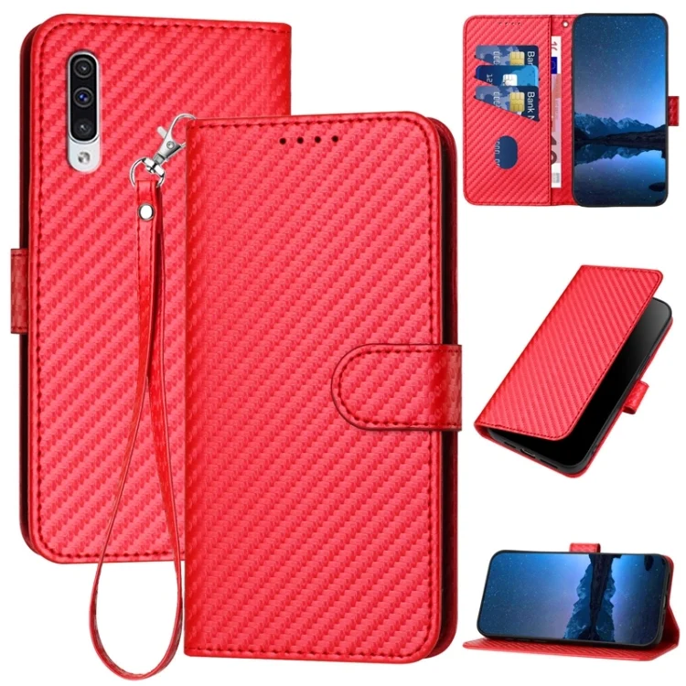 YX0070 Carbon Fiber Buckle Leather Phone Case with Lanyard, For Samsung Galaxy A50 / A50s, For Samsung Galaxy Note10 4G / 5G