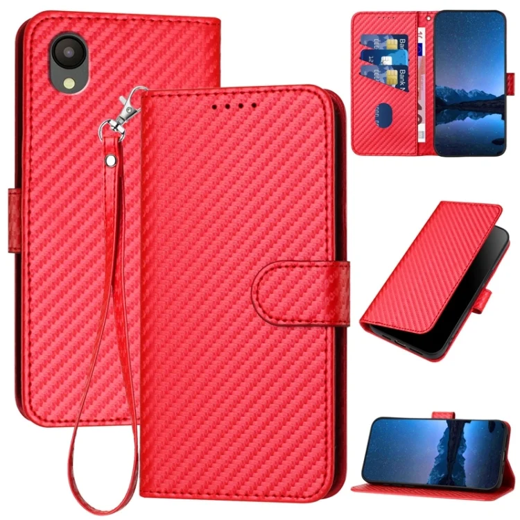 YX0070 Carbon Fiber Buckle Leather Phone Case with Lanyard, For Samsung Galaxy A23 JP Version, For Samsung Galaxy A23 4G