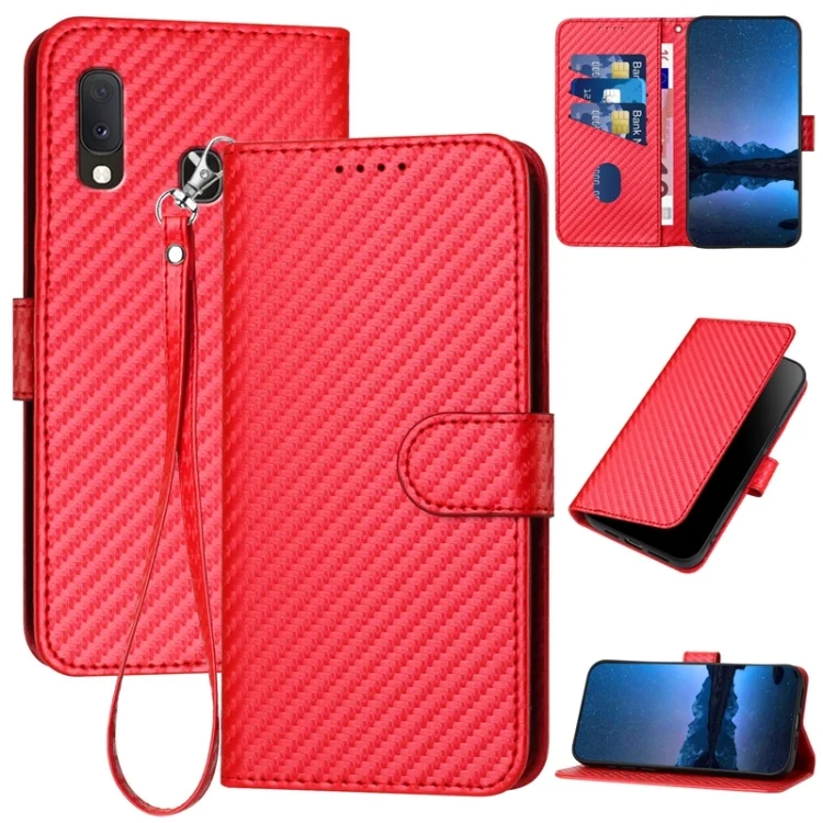 YX0070 Carbon Fiber Buckle Leather Phone Case with Lanyard, For Samsung Galaxy A20e / A10e, For Samsung Galaxy A70