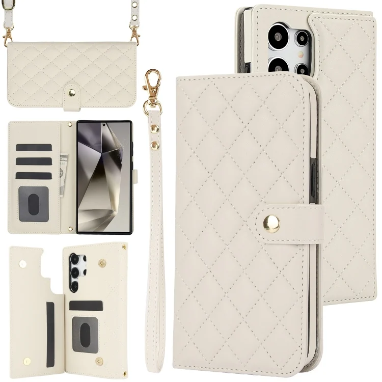 Crossbody Multifunction Rhombic Leather Phone Case, For Samsung Galaxy S24 Ultra 5G, For Samsung Galaxy S24+ 5G