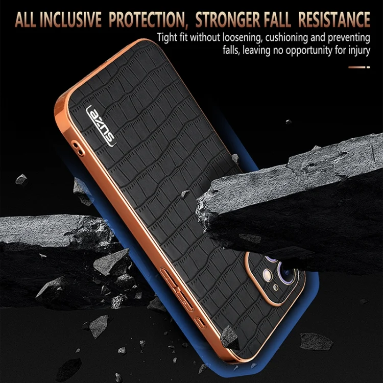 EDA006586301A_3.webp AZNS Electroplated Frame Crocodile Texture Full Coverage Phone Case, For iPhone 11, For iPhone 11 Pro - Image 4