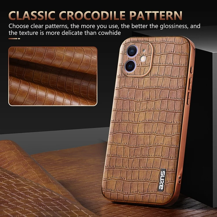 EDA006586301A_4.webp AZNS Electroplated Frame Crocodile Texture Full Coverage Phone Case, For iPhone 11, For iPhone 11 Pro - Image 5