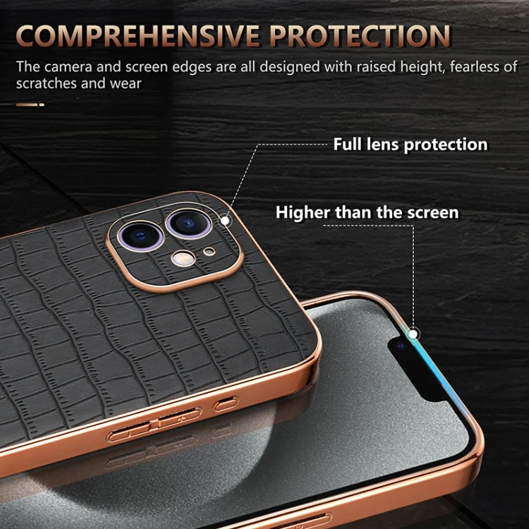EDA006586301A_5.webp AZNS Electroplated Frame Crocodile Texture Full Coverage Phone Case, For iPhone 11, For iPhone 11 Pro - Image 6
