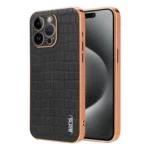 AZNS Electroplated Frame Crocodile Texture Full Coverage Phone Case, For iPhone 14 Pro Max, For iPhone 13 Pro Max, For iPhone 13 Pro, For iPhone 13