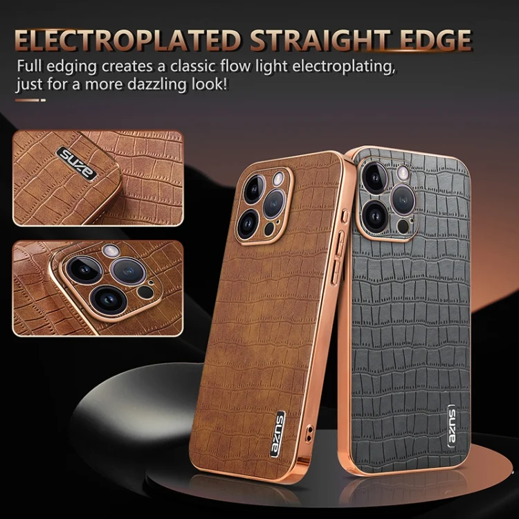 EDA006586313A_2.webp AZNS Electroplated Frame Crocodile Texture Full Coverage Phone Case, For iPhone 14 Pro Max, For iPhone 13 Pro Max, For iPhone 13 Pro, For iPhone 13 - Image 3
