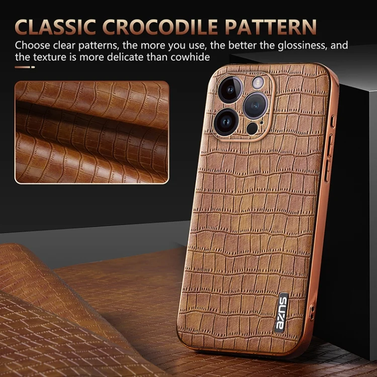 EDA006586313A_4.webp AZNS Electroplated Frame Crocodile Texture Full Coverage Phone Case, For iPhone 14 Pro Max, For iPhone 13 Pro Max, For iPhone 13 Pro, For iPhone 13 - Image 5