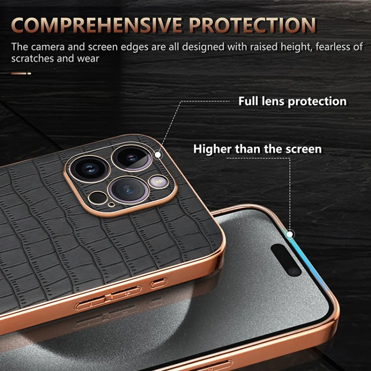 EDA006586313A_5.webp AZNS Electroplated Frame Crocodile Texture Full Coverage Phone Case, For iPhone 14 Pro Max, For iPhone 13 Pro Max, For iPhone 13 Pro, For iPhone 13 - Image 6