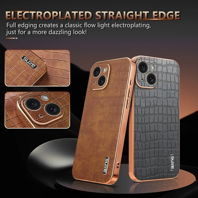 EDA006586314A_2.webp AZNS Electroplated Frame Crocodile Texture Full Coverage Phone Case, For iPhone 15, For iPhone 14 Plus, For iPhone 14, For iPhone 14 Pro - Image 3