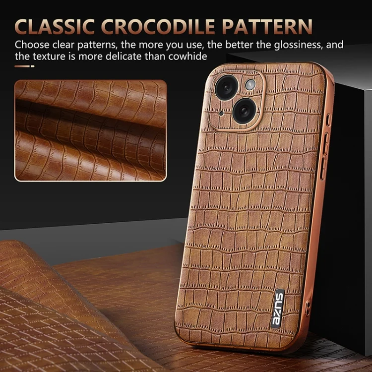 EDA006586314A_4.webp AZNS Electroplated Frame Crocodile Texture Full Coverage Phone Case, For iPhone 15, For iPhone 14 Plus, For iPhone 14, For iPhone 14 Pro - Image 5