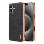 AZNS Electroplated Frame Crocodile Texture Full Coverage Phone Case, For iPhone 16, For iPhone 15 Pro Max, For iPhone 15 Pro, For iPhone 15 Plus