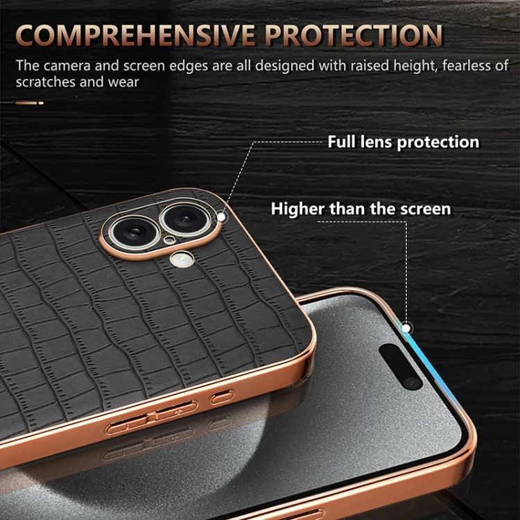 EDA006586321A_5.webp AZNS Electroplated Frame Crocodile Texture Full Coverage Phone Case, For iPhone 16, For iPhone 15 Pro Max, For iPhone 15 Pro, For iPhone 15 Plus - Image 6