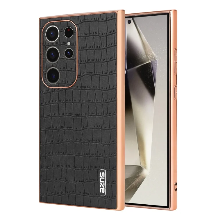 AZNS Electroplated Frame Crocodile Texture Full Coverage Phone Case, For Samsung Galaxy S23 Ultra 5G, For Samsung Galaxy S22 Ultra 5G