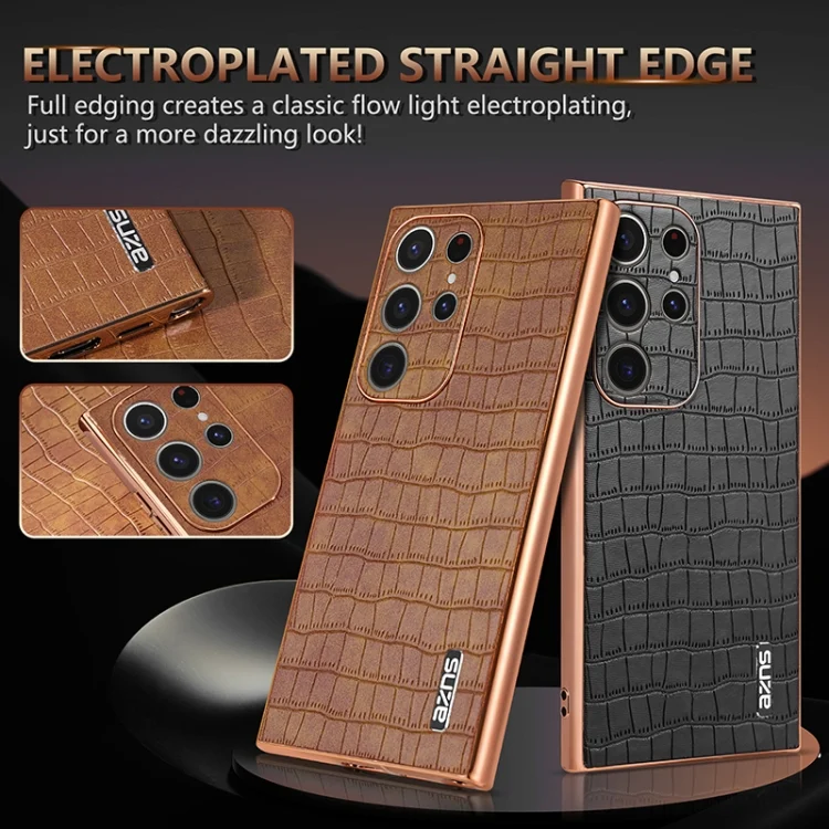 EDA006586510A_2.webp AZNS Electroplated Frame Crocodile Texture Full Coverage Phone Case, For Samsung Galaxy S23 Ultra 5G, For Samsung Galaxy S22 Ultra 5G - Image 3
