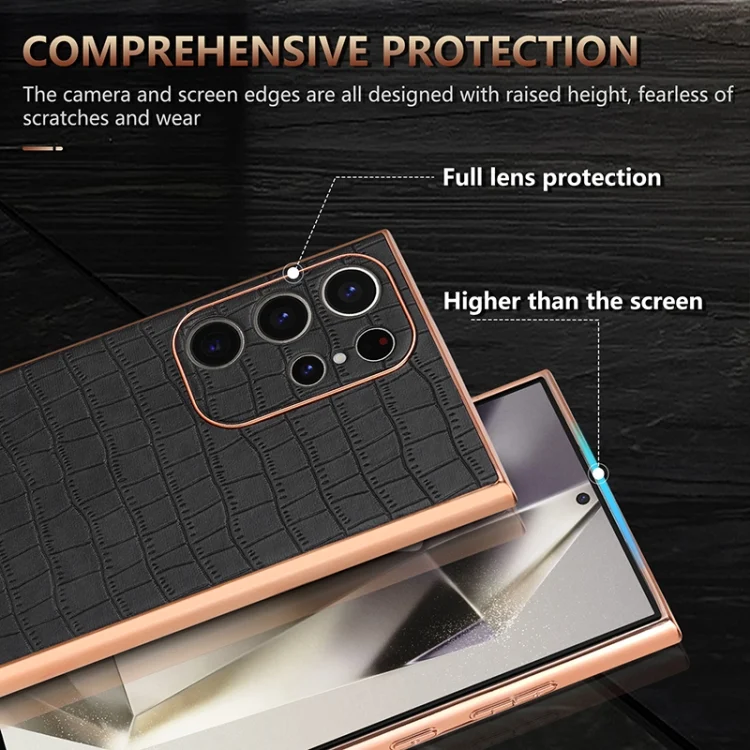 EDA006586510A_5.webp AZNS Electroplated Frame Crocodile Texture Full Coverage Phone Case, For Samsung Galaxy S23 Ultra 5G, For Samsung Galaxy S22 Ultra 5G - Image 6