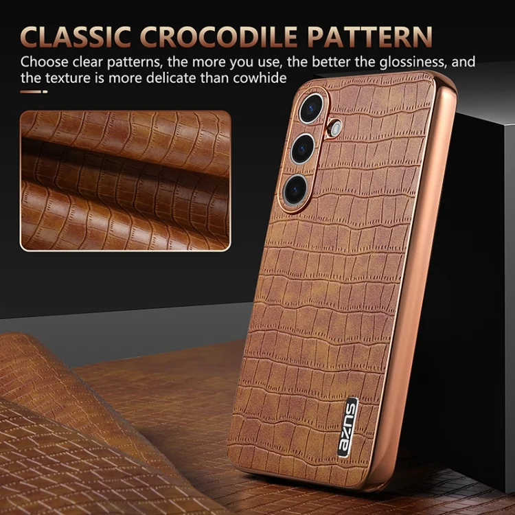 EDA006586513A_4.webp AZNS Electroplated Frame Crocodile Texture Full Coverage Phone Case, For Samsung Galaxy S24+ 5G, For Samsung Galaxy S24 5G, For Samsung Galaxy A15, For Samsung Galaxy A05s / M14 - Image 5
