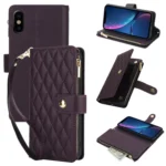 YM016 Rhombic Zipper Card Wallet Leather Phone Case with Lanyard, For iPhone X / XS, For iPhone XR