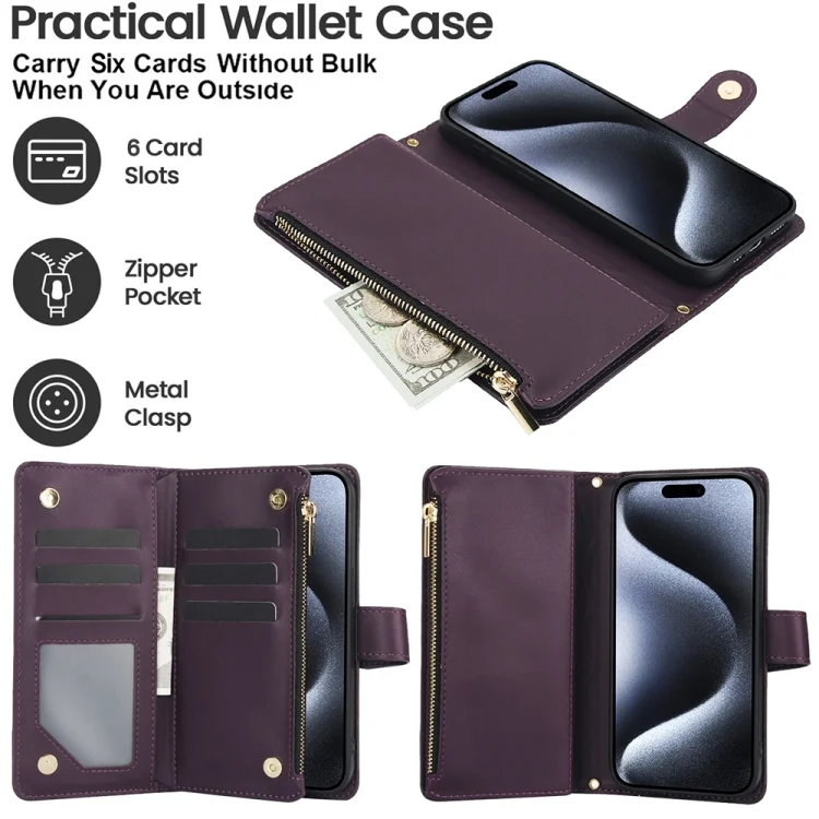 EDA006618422A_3.webp YM016 Rhombic Zipper Card Wallet Leather Phone Case with Lanyard, For iPhone XS Max, For iPhone 8 Plus / 7 Plus - Image 4